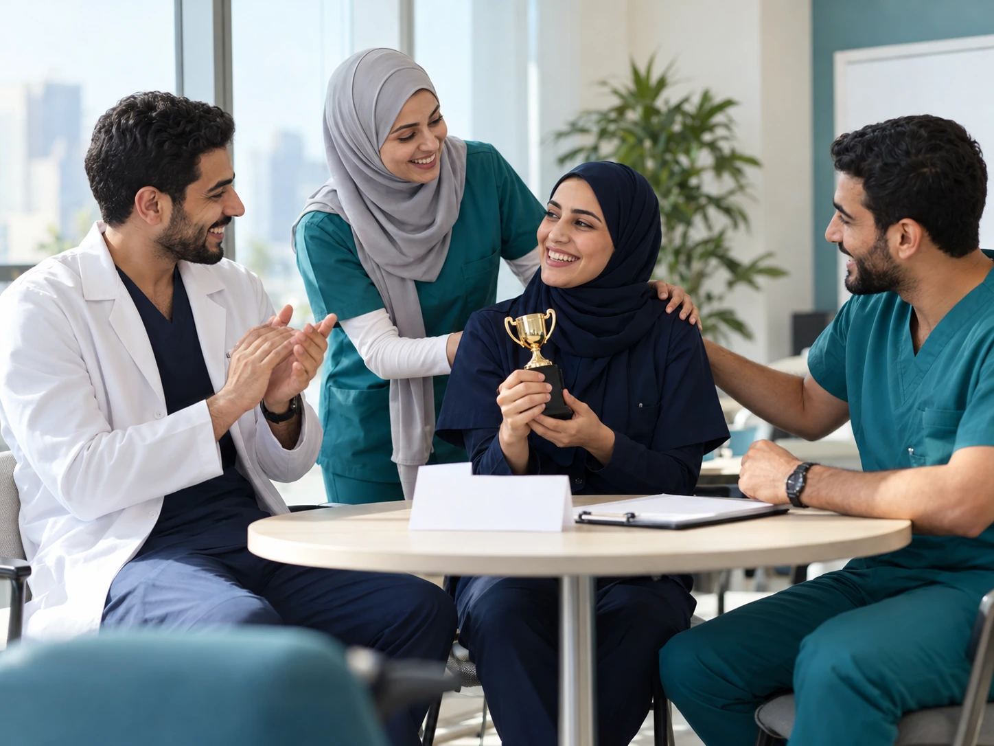 فريق رعاية صحية يحتفل بإنجاز في مسابقة جماعية